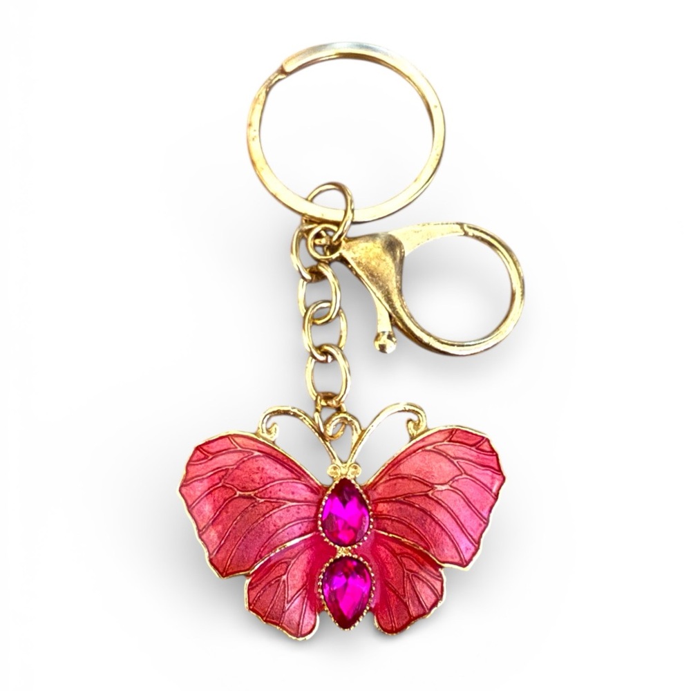Mint Pink and Gold Butterfly Keychain